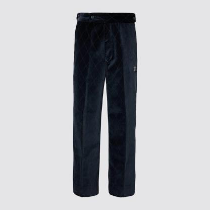 Needles Navy Embroidered Velvet Trousers