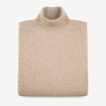 Luca Faloni Camel Beige Pure Cashmere Roll Neck