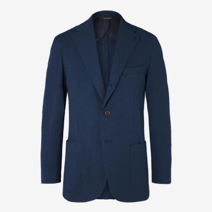 Berg & Berg Navy Dan II Slim-Fit Unstructured Stretch-Cotton Blend Seersucker Suit Jacket