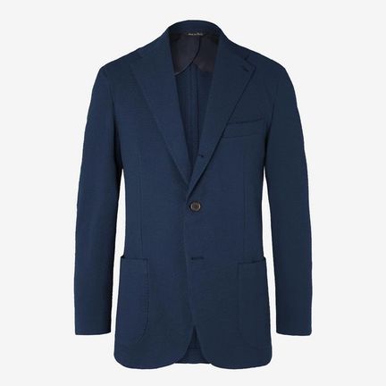 Berg & Berg Navy Dan II Slim-Fit Unstructured Stretch-Cotton Blend Seersucker Suit Jacket