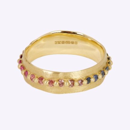 Polly Wales Gold Rainbow Sapphire Pinched Eternity Ring