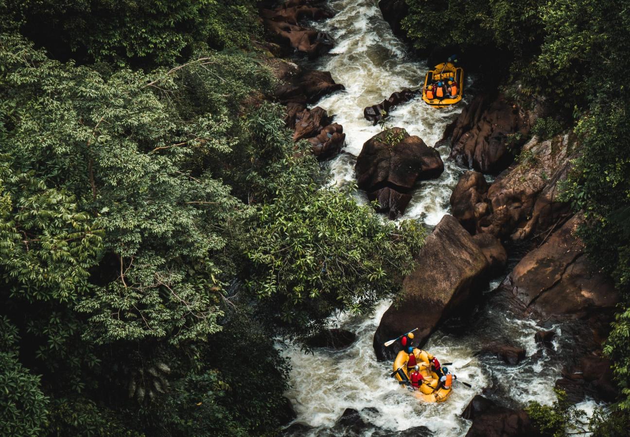 white water rafting two boats down river in canyon