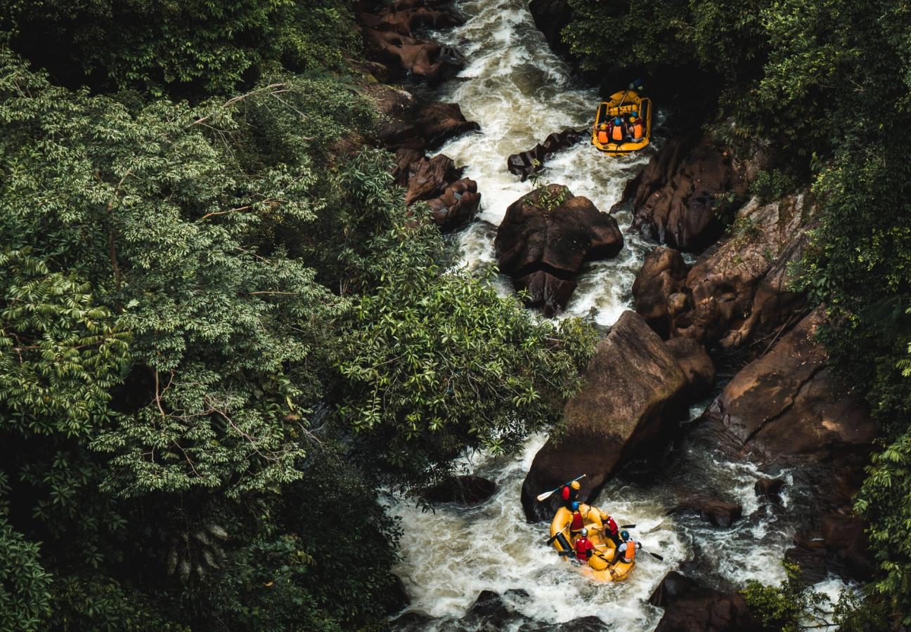 white water rafting two boats down river in canyon