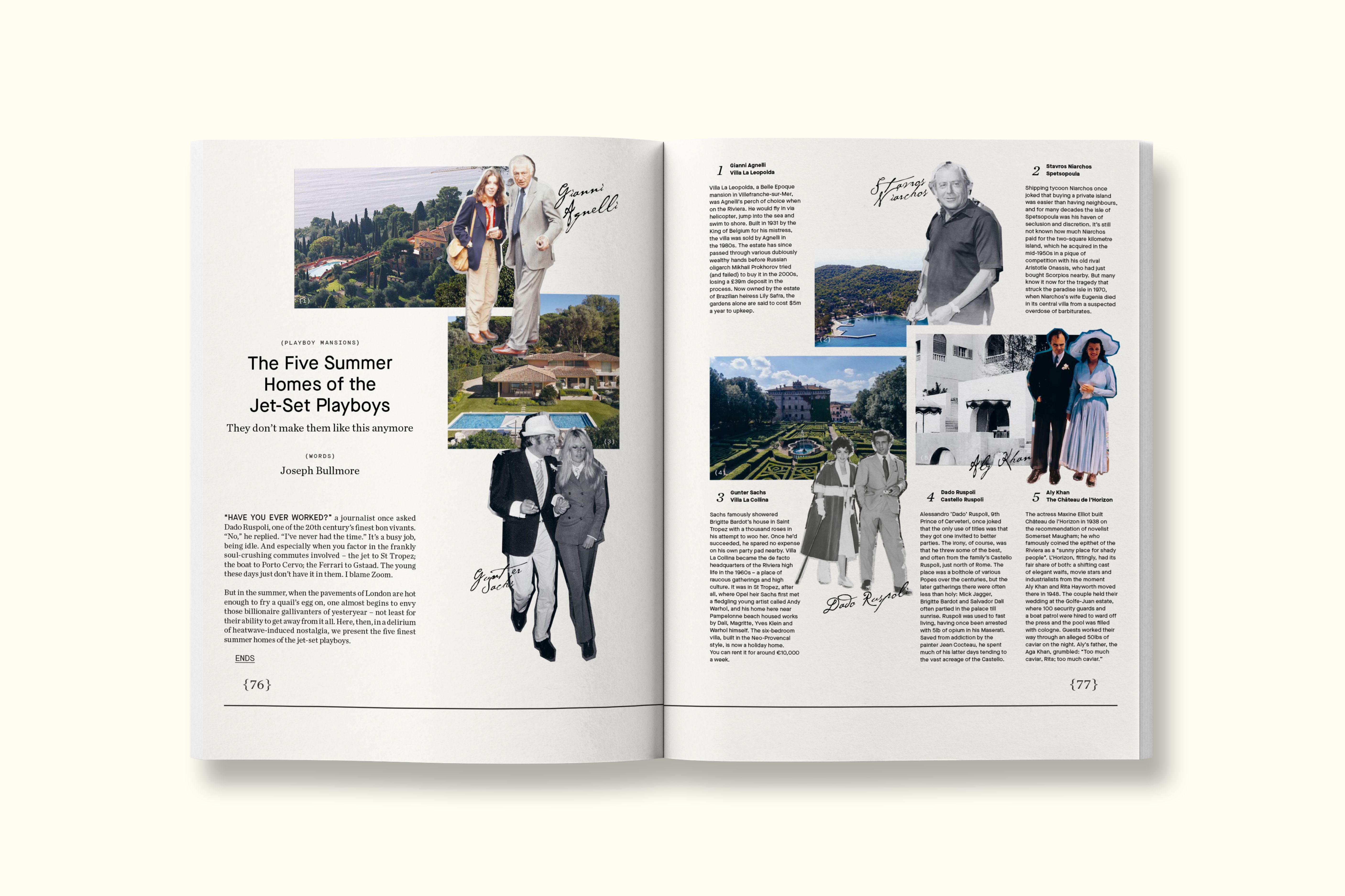 Servizio della rivista sulle residenze estive dei playboy del jet set