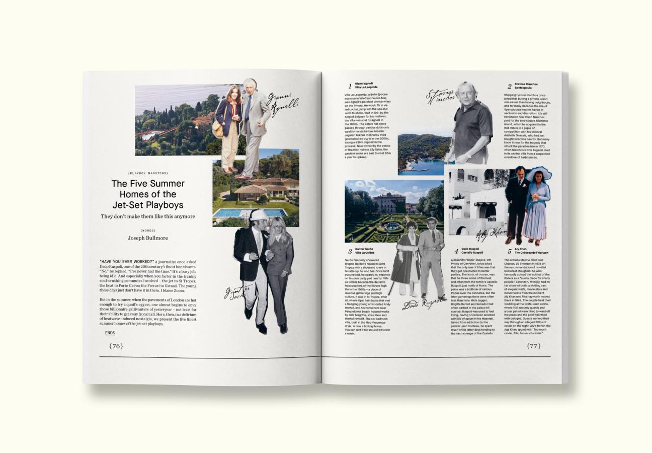 Servizio della rivista sulle residenze estive dei playboy del jet set