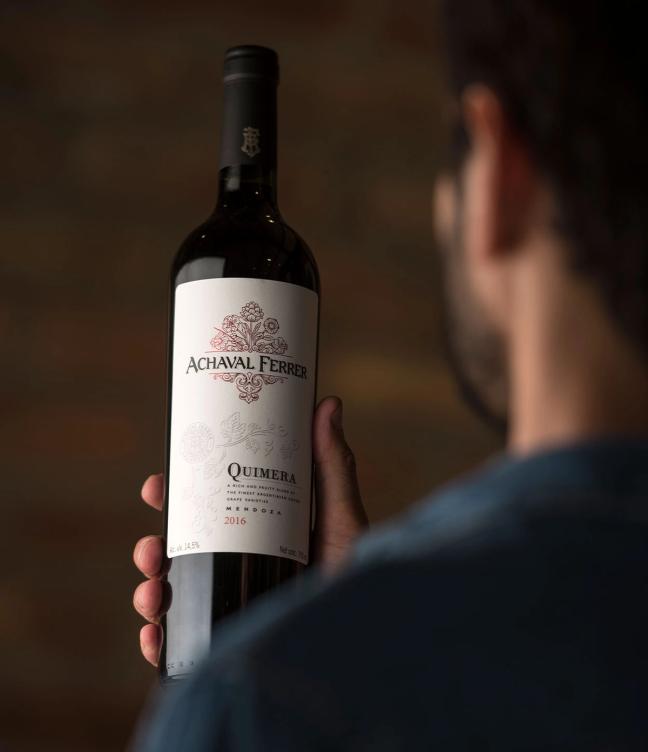 A person holding a bottle of red wine