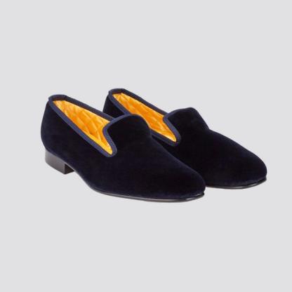 New & Lingwood Navy Velvet Dress Slippers