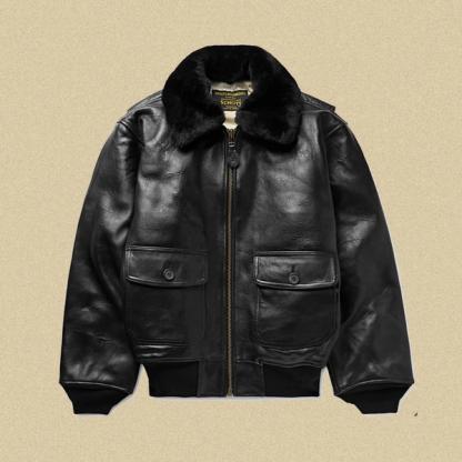 Schott G-1 Shearling-Trimmed Leather Bomber Jacket