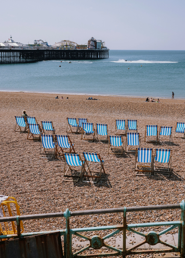 Foldout chairs on a beach