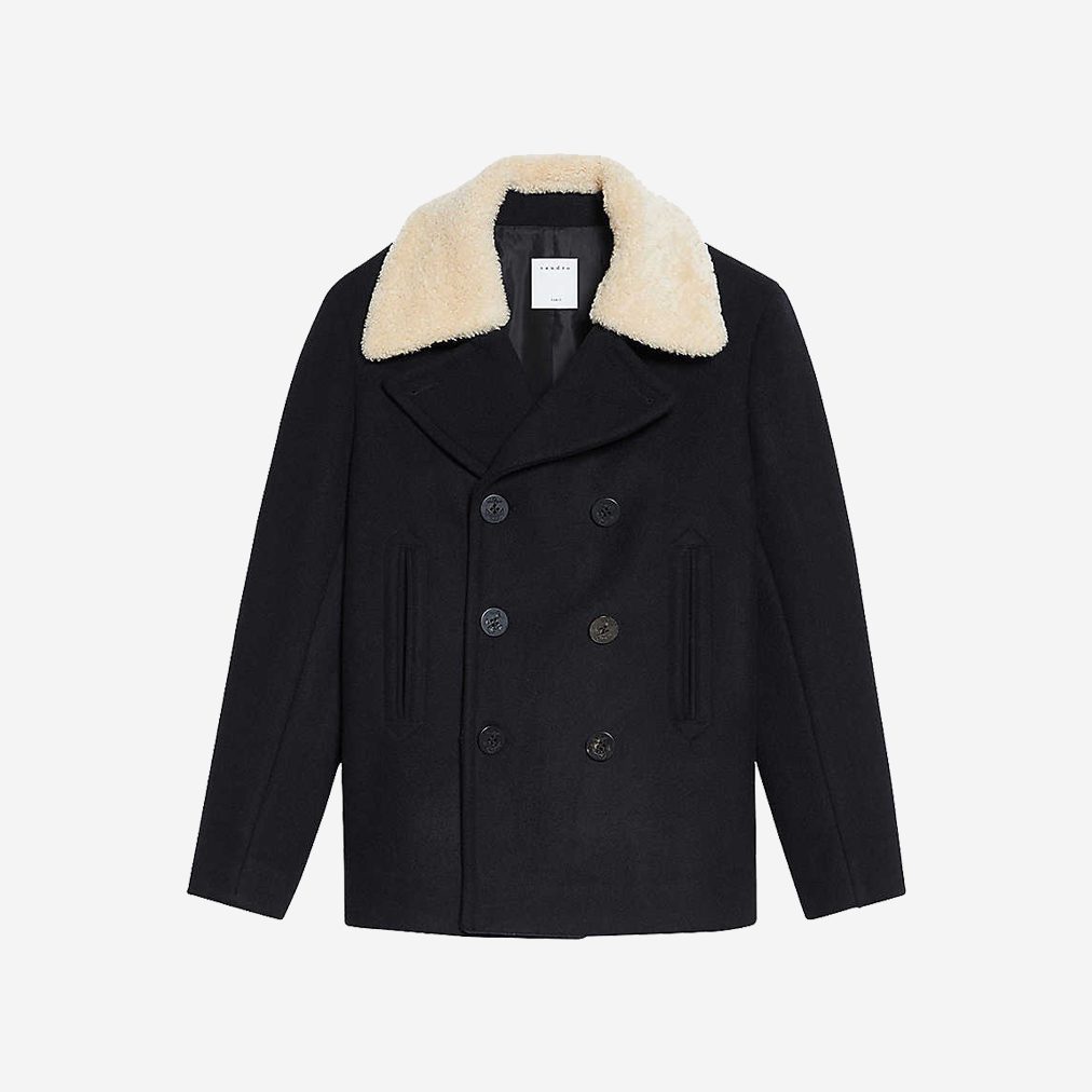Sandro Double-Breast Shearling Coat