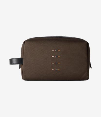 Trousse de toilette kaki en Cordura à rayure Signature découpée au laser