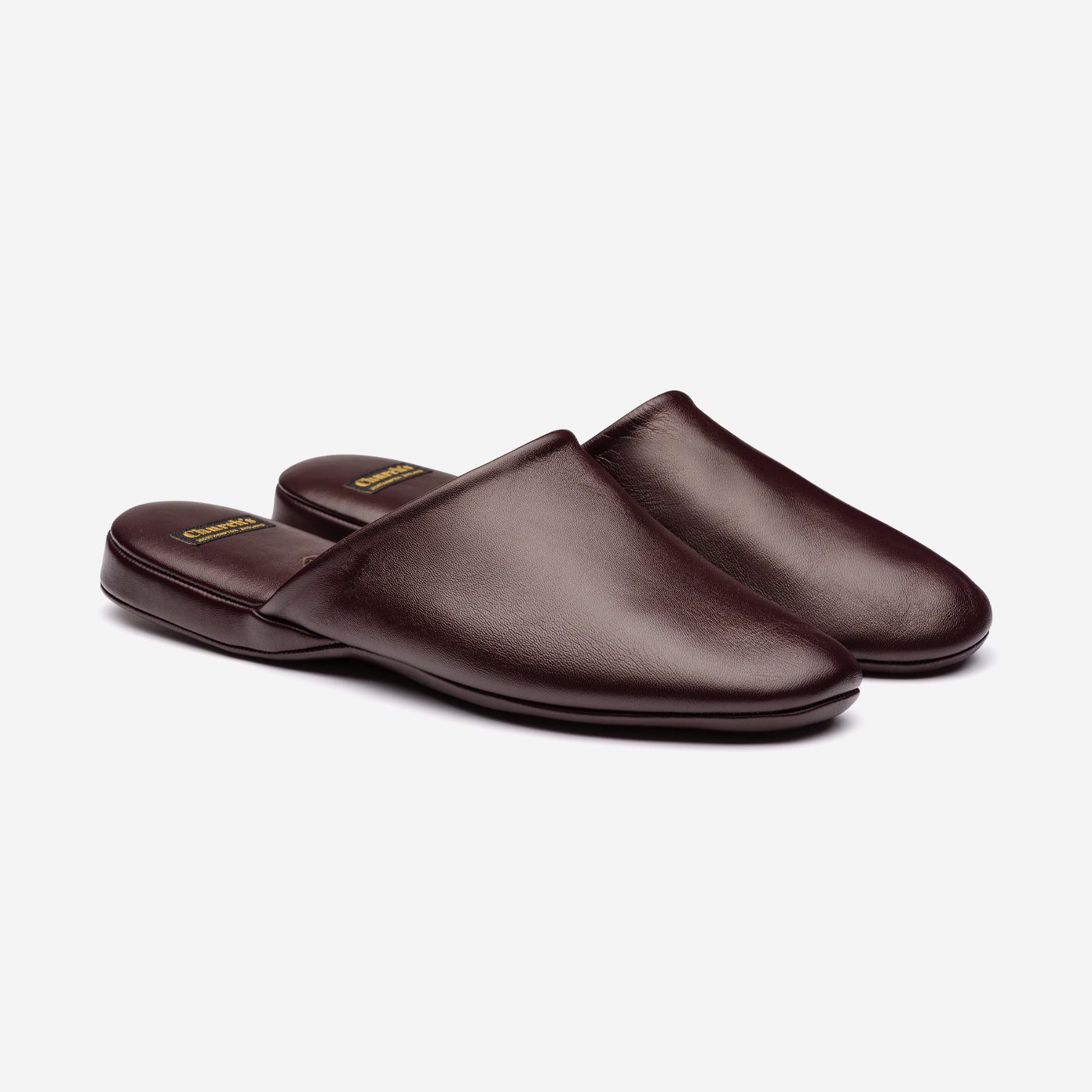 Brown Brush Off Leather With Signature Metal Lion Slide-In Slippers By