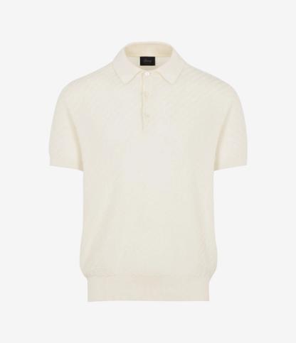 Ivory white cotton, silk and cashmere Trama weave polo