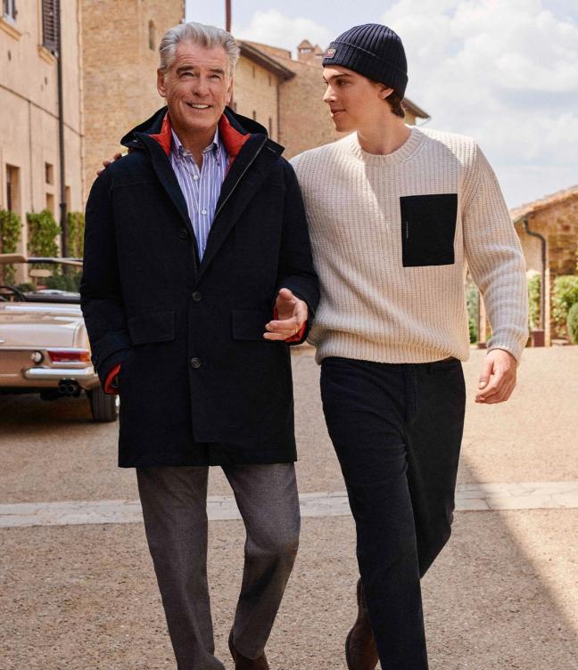 Pierce Brosnan with his son Paris Brosnan wearing Paul&Shark’s jumpers and jackets