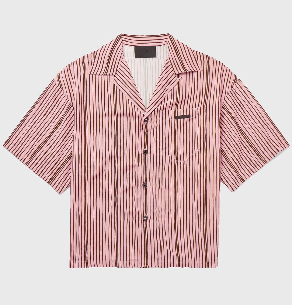 Prada Oversized Camp-Collar Striped Voile Shirt