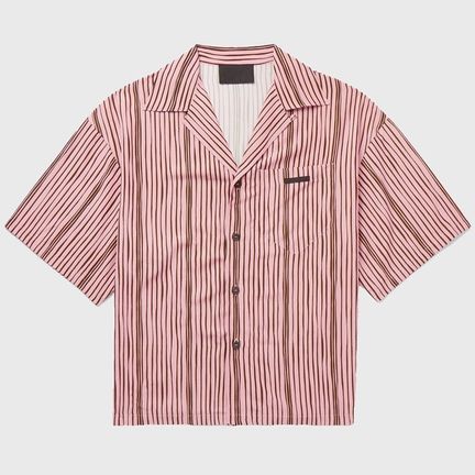 Prada Oversized Camp-Collar Striped Voile Shirt