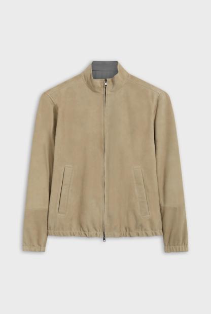 Reversible bomber in suede and technical fabric