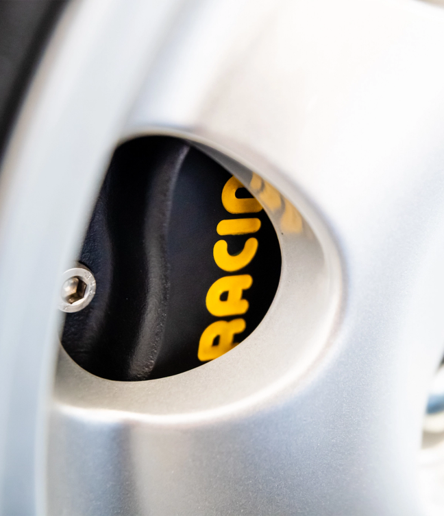 Close up of Red Peugeot 205 GTi Tolman Edition Brake