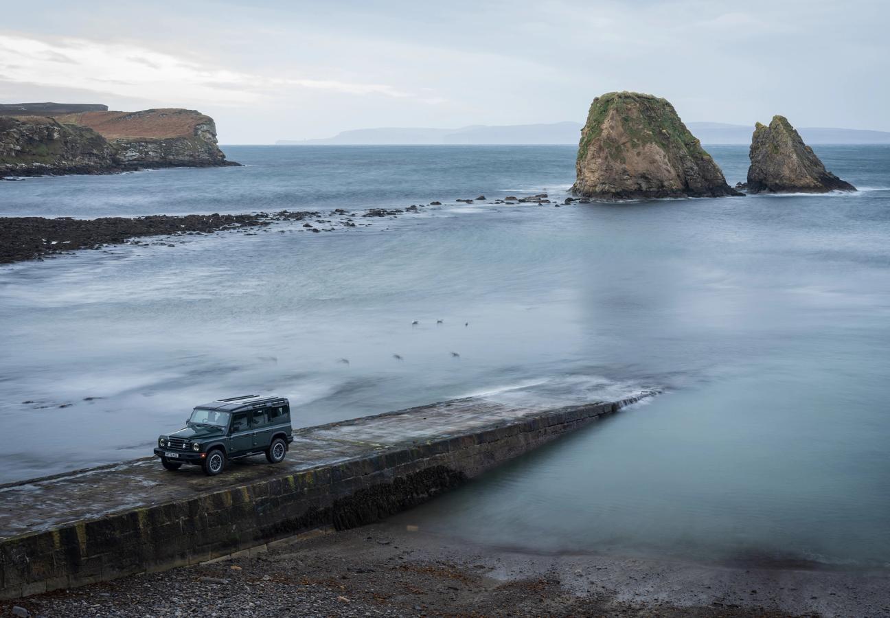 Ineos Grenadier driving up ramp away from the sea