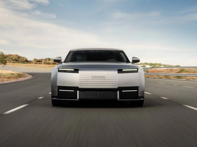 Jaguar Type 01 viewed from the front on the road