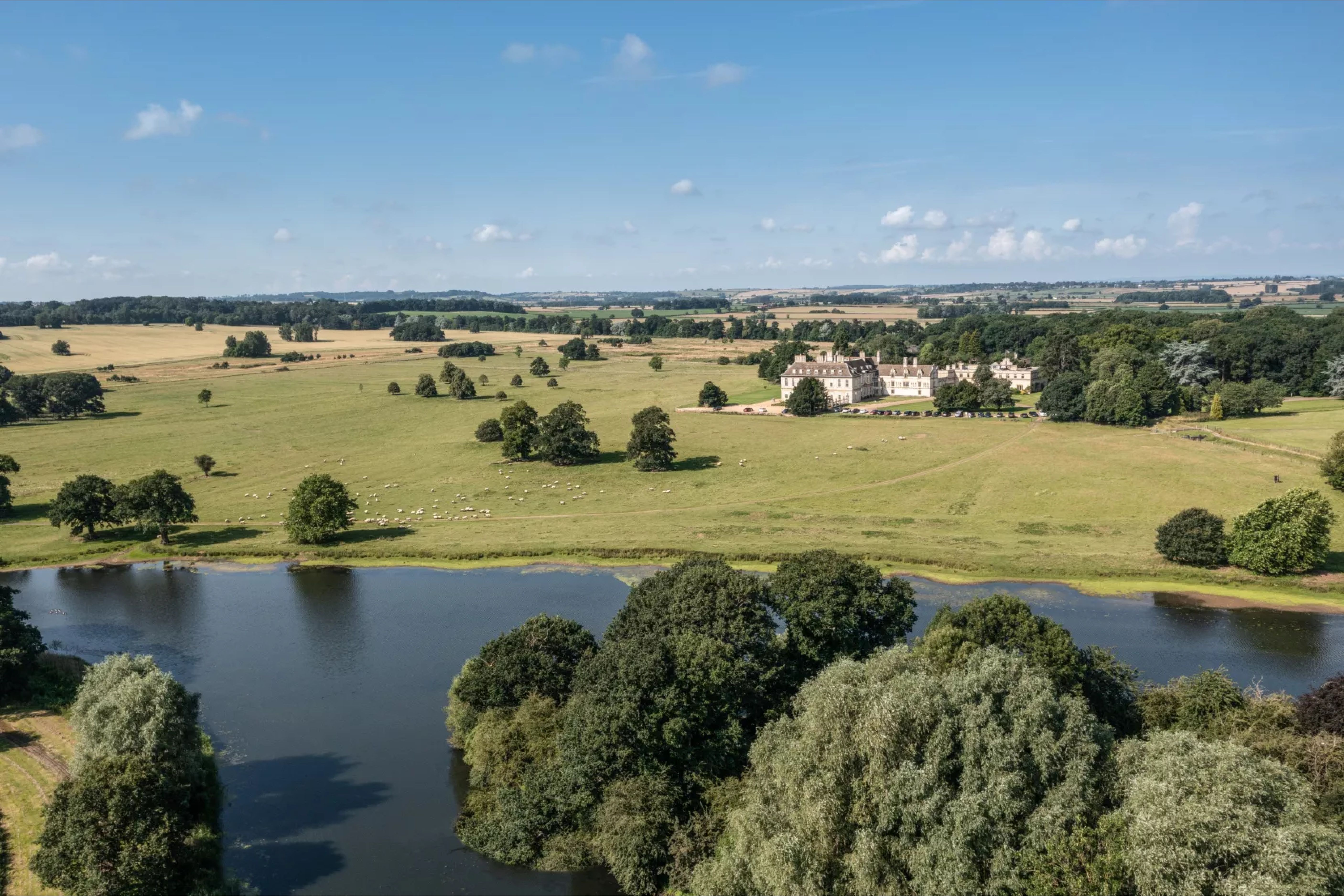 Stapleford Park and the surrounding countryside overlooking the lake