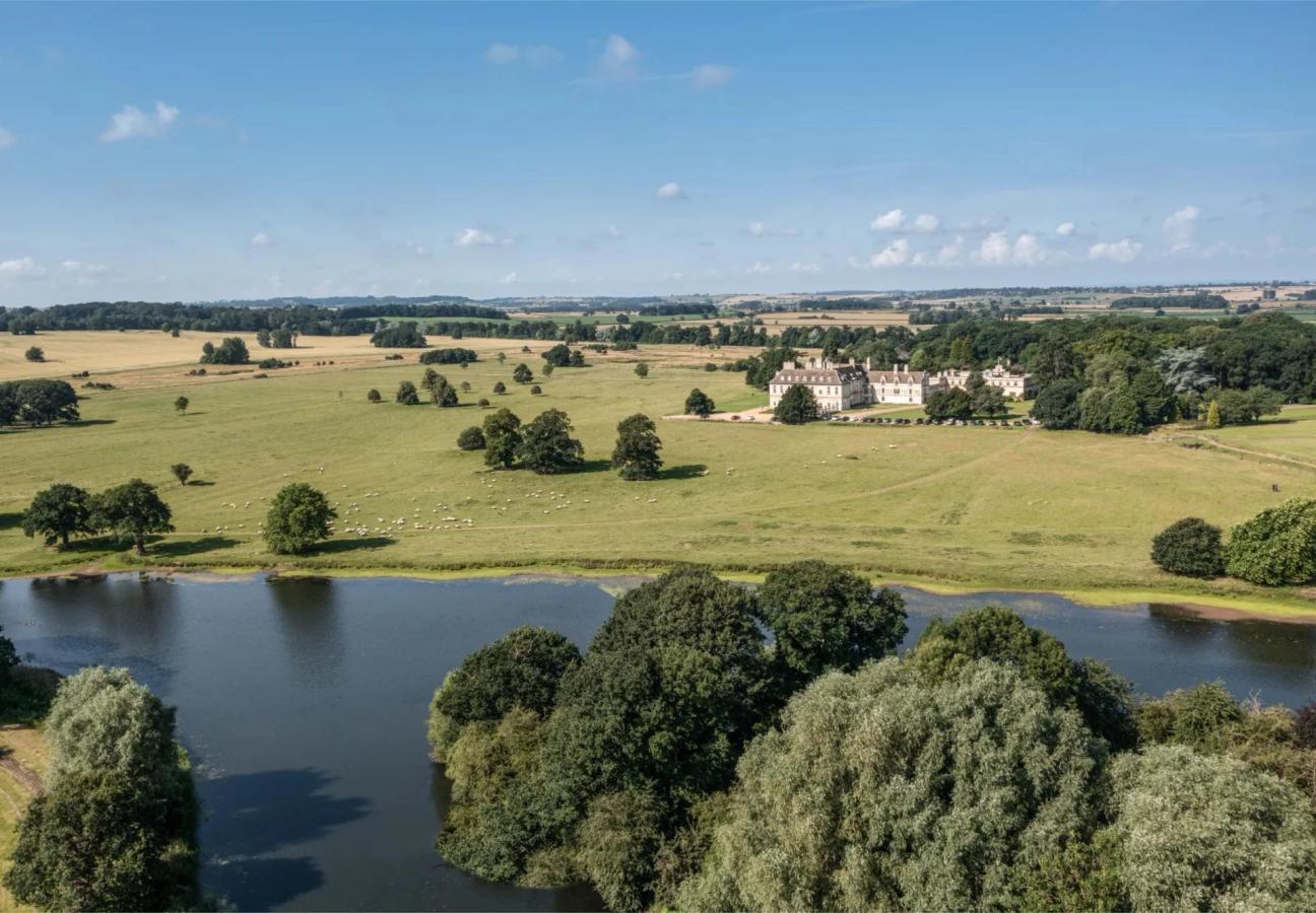 Stapleford Park and the surrounding countryside overlooking the lake
