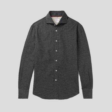 Brunello Cucinelli Cutaway-Collar Flannel Shirt