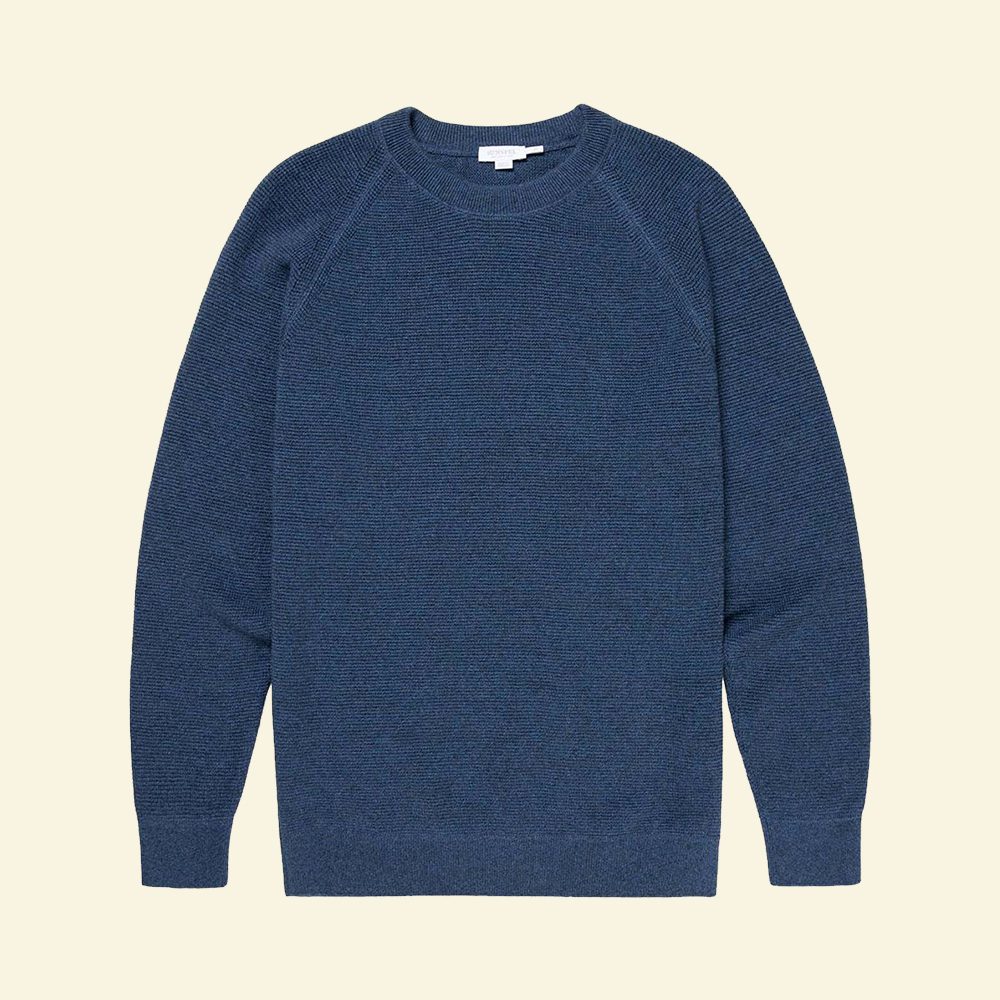 Men's Cotton Waffle Jumper in Blue Marl