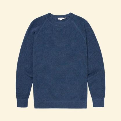 Men's Cotton Waffle Jumper in Blue Marl