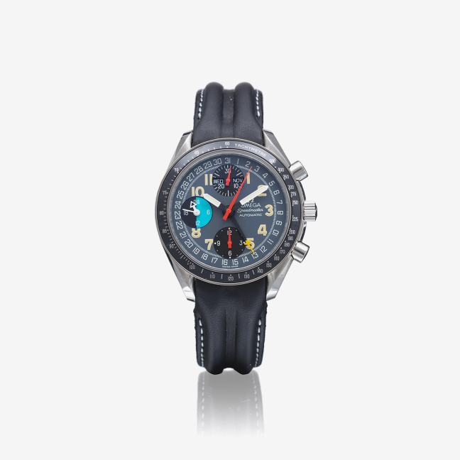 A Speedmaster stainless-steel automatic triple-calendar chronograph wristwatch