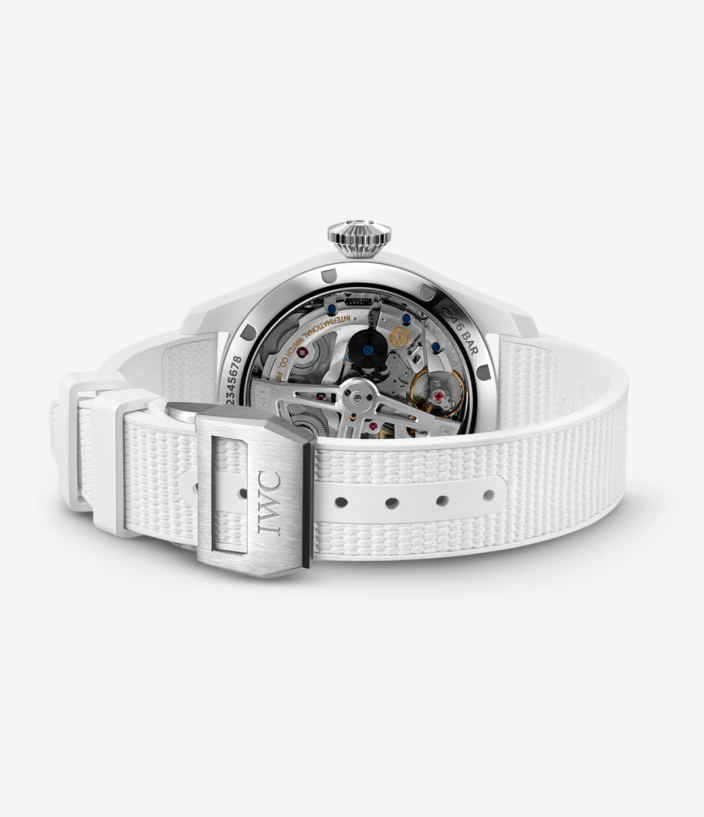 Back view of the IWC Big Pilot White Ceramic Lake Tahoe Perpetual Calendar