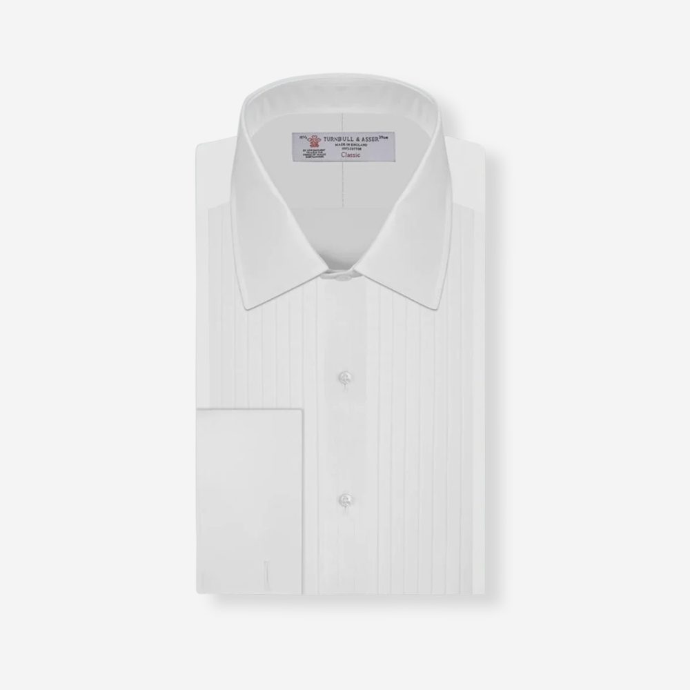 Turnbull & Asser Pleated White Cotton Dress Shirt