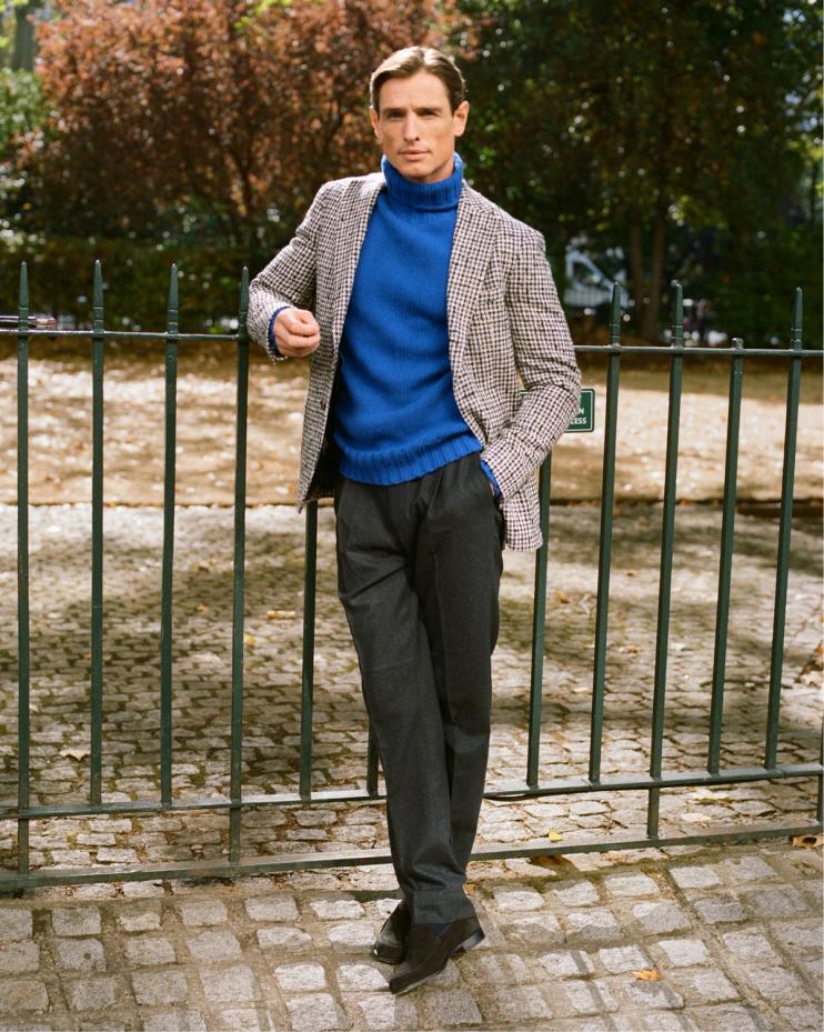 Cream & Teal Houndstooth Wool & Alpaca Blazer