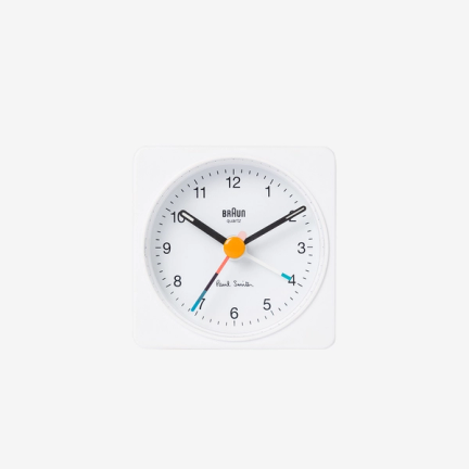 Paul Smith + Braun White Travel Analogue Alarm Clock
