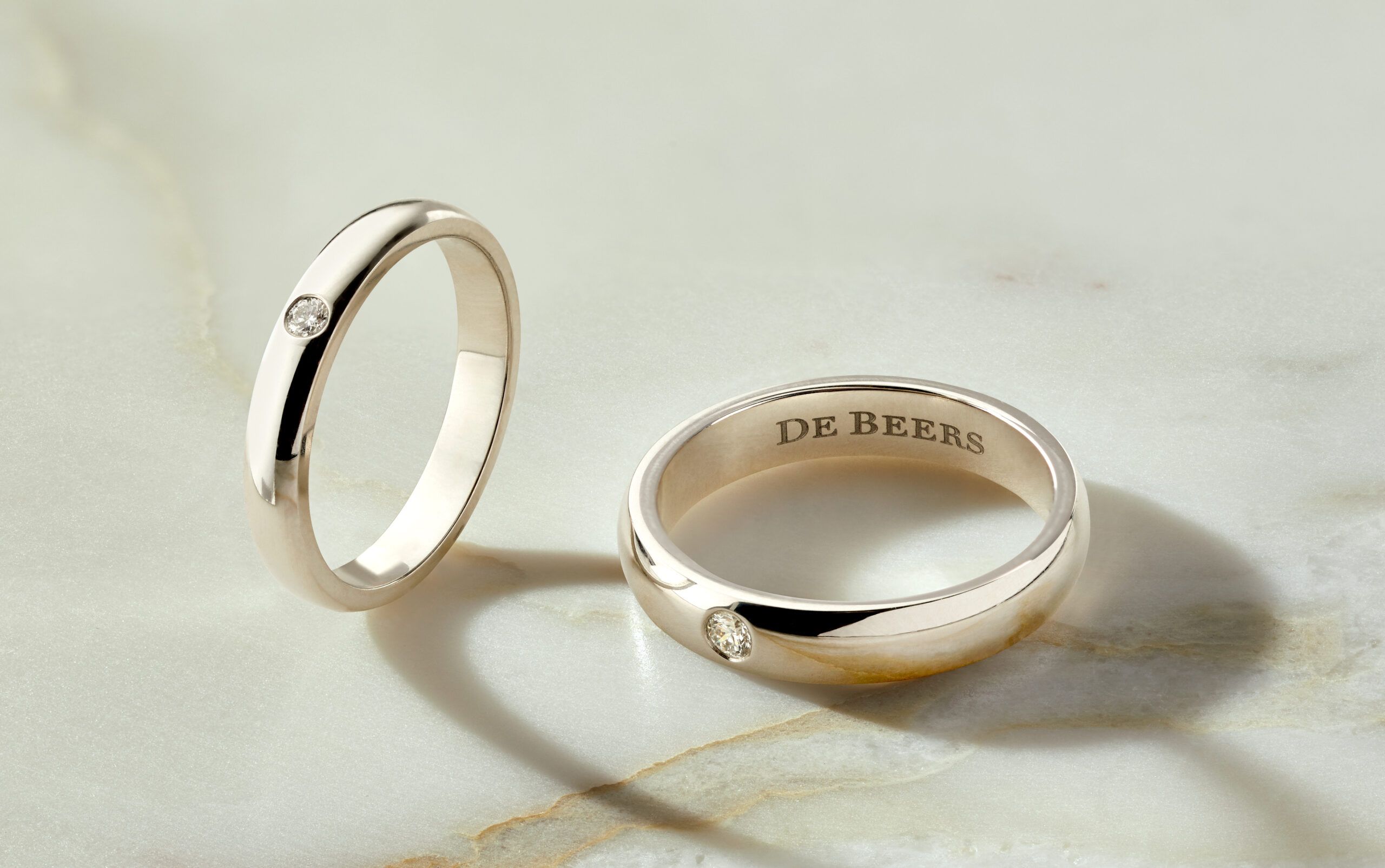 Adonis Rose engagement ring and wedding band, De Beers
