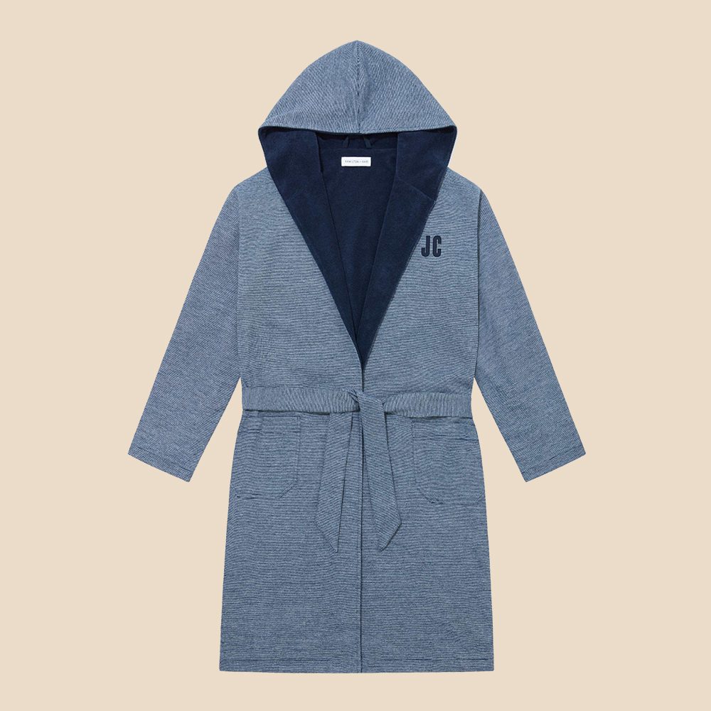 Personalised towelling robe — navy stripe