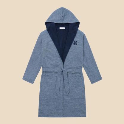 Personalised towelling robe — navy stripe