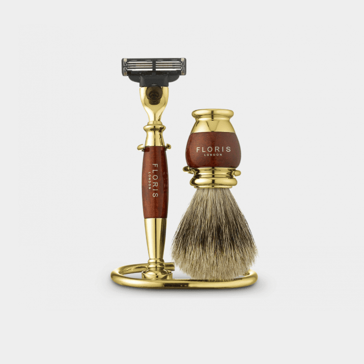 Floris Briarwood & Gold Plate 3 Piece Shaving Set