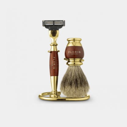 Floris Briarwood & Gold Plate 3 Piece Shaving Set