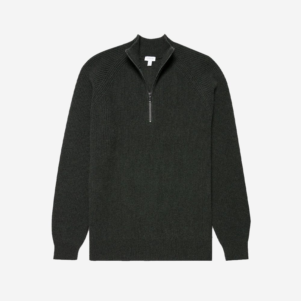Sunspel Lambswool Zip Neck Jumper