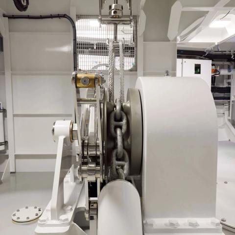 Machinery and anchor system below deck on board Obsidian