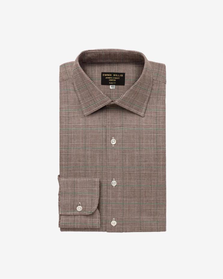 Burgundy Plaid Wool Cotton Blend Shirt