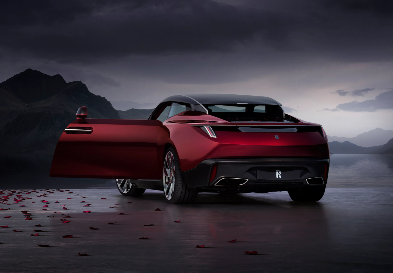 Rear of the Rolls-Royce La Rose Noire with car door open