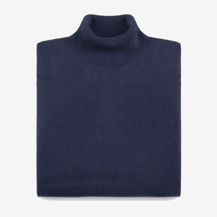 Navy Blue Pure Cashmere Roll Neck