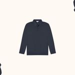 Sunspel Navy Cotton Jersey Long Sleeve Polo