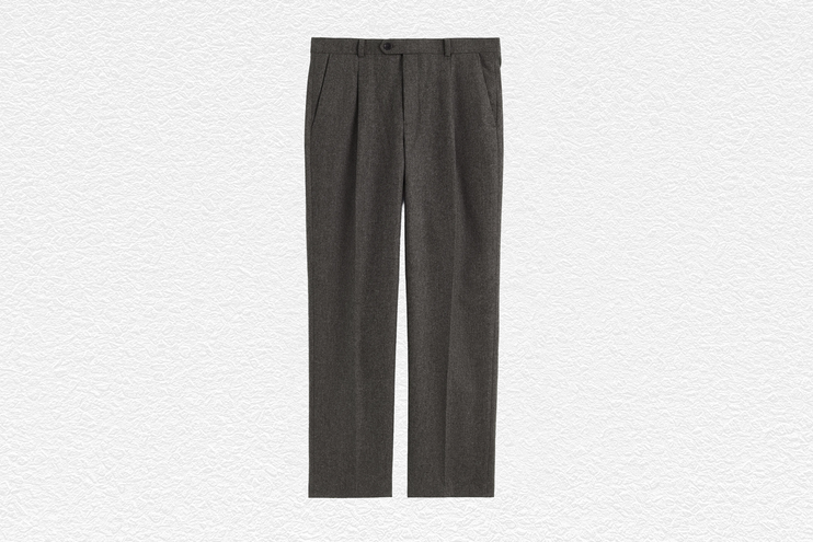 Pantaloni in flanella color antracite a gamba larga con pieghe