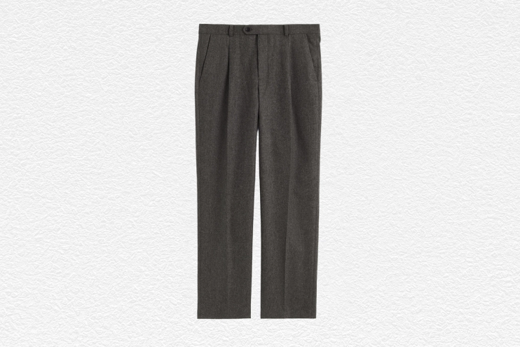 Pantaloni in flanella color antracite a gamba larga con pieghe