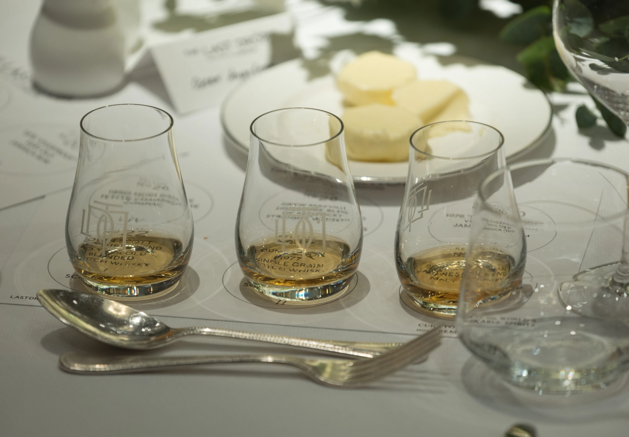 Three glasses of Last Drop Distillers spirits