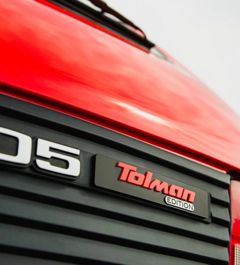 Rear bumper of a red Peugeot 205 GTi Tolman Edition