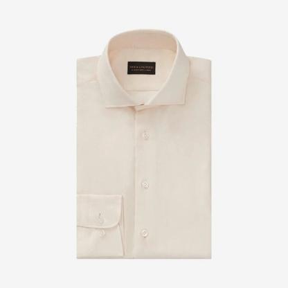 New & Lingwood Cream Cutaway Collar Shirt